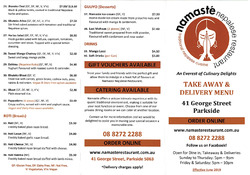 Scanned takeaway menu for Namaste Nepalese Restaurant