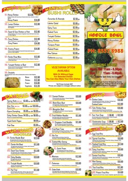 Scanned takeaway menu for Noodle Bowl Aldinga