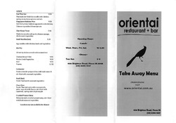 Scanned takeaway menu for Orientai Restaurant
