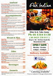 Scanned takeaway menu for Pan Indian