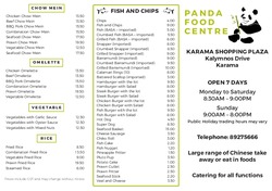 Scanned takeaway menu for Panda Food Centre