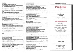 Scanned takeaway menu for Parade Thai Restaurant