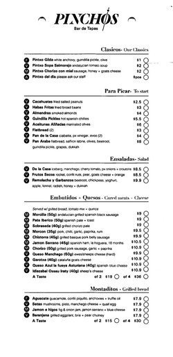 Scanned takeaway menu for Pinchos
