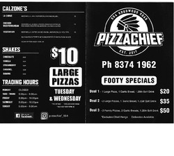 Scanned takeaway menu for Pizza Chief