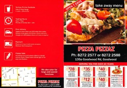 Scanned takeaway menu for Pizza Pizzaz