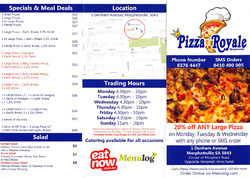 Scanned takeaway menu for Pizza Royale