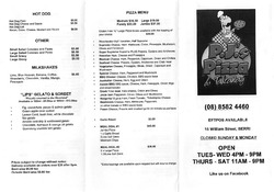 Scanned takeaway menu for PJ’s Pizza & Take Away