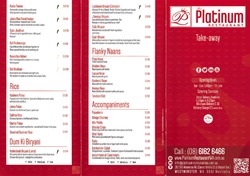 Scanned takeaway menu for Thee Platinum Restaurant