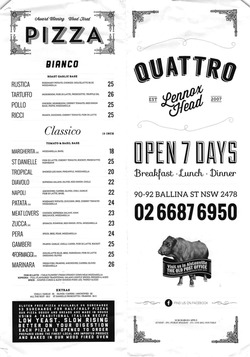 Scanned takeaway menu for Quattro