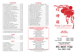 Scanned takeaway menu for Red Lantern Chinese Restaurant