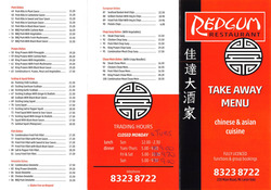 Scanned takeaway menu for Redgum Restaurant