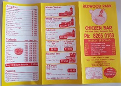 Scanned takeaway menu for Redwood Park Chicken Bar