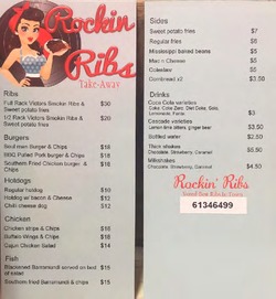 Scanned takeaway menu for Rockin Ribs Takeaway