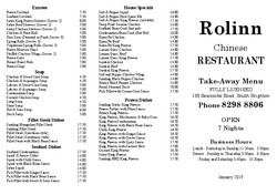Scanned takeaway menu for Rolinn Restaurant