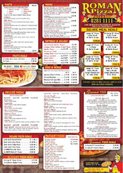 Scanned takeaway menu for Roman Pizza