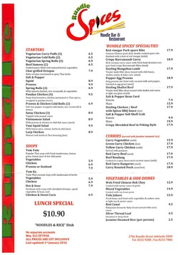Scanned takeaway menu for Rundle Spices Noodle Bar & Restaurant