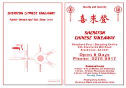 Scanned takeaway menu for Sheraton Chinese Take Away