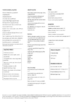 Scanned takeaway menu for Sparrow Kitchen & Bar