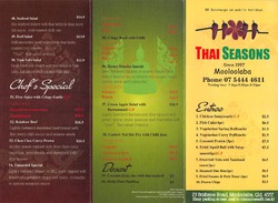 Scanned takeaway menu for Thai Seasons