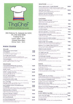 Scanned takeaway menu for Thai Chef
