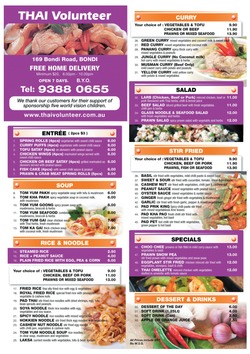 Scanned takeaway menu for Thai Volunteer