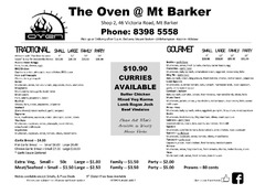 Scanned takeaway menu for The Oven