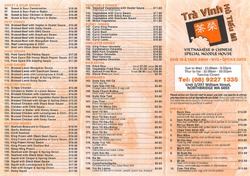 Scanned takeaway menu for Tra Vinh