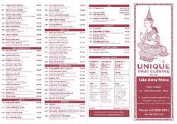Scanned takeaway menu for Unique Thai