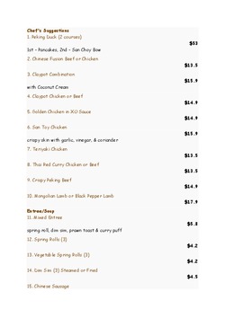 Scanned takeaway menu for Varsity Lakes Chinese Restaurant