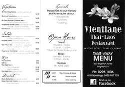 Scanned takeaway menu for Vientiane Thai – Laos Restaurant