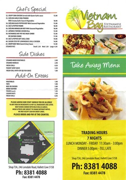Scanned takeaway menu for Vietnam Bay Vietnamese Restaurant