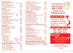Scanned takeaway menu for Vietnam Hilltop Restaurant