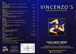 Scanned takeaway menu for Vincenzo’s Mediterranean Restaurant