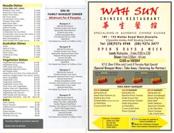 Scanned takeaway menu for Wah Sun Chinese Restaurant