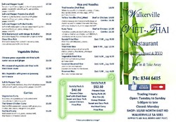 Scanned takeaway menu for Walkerville Viet-Thai Restaurant