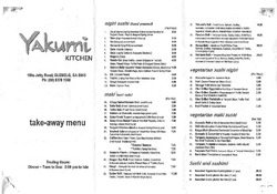 Scanned takeaway menu for Yakumi Kitchen