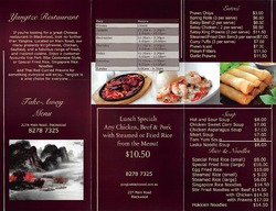 Scanned takeaway menu for Yangtze Chinese Restaurant
