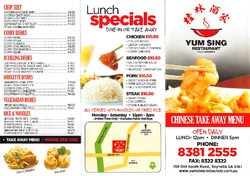 Scanned takeaway menu for Yum Sing Restaurant – Reynella
