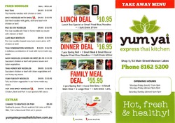 Scanned takeaway menu for Yum Yai Express Asian Kitchen