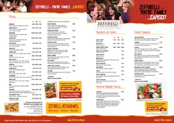 Scanned takeaway menu for Zeffirelli Pizza Restaurant